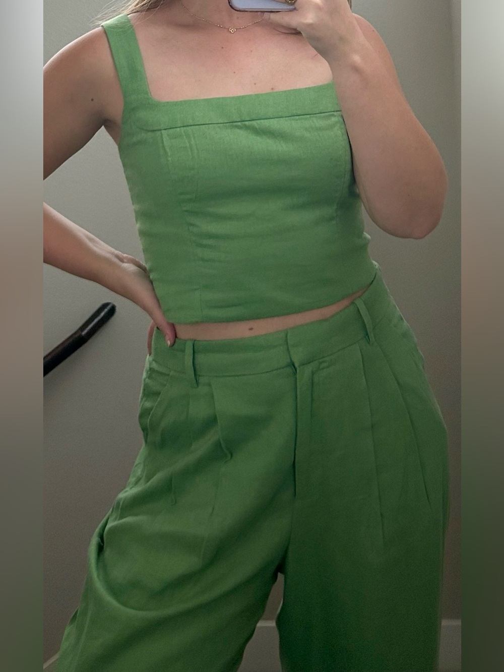 Abercrombie & Fitch Green Linen-Blend Crop Top & High-Waist Trousers Set